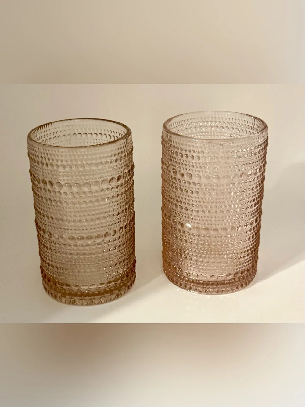 2 Fortessa Juniper pink hobnail glasses. 14oz